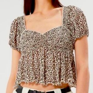 Urban Outfitters Babydoll Leopard Smocked Top